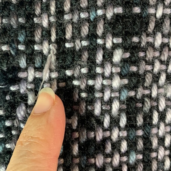 Nick & Mo Petite medium black gray chunky knit tweed fringe black jacket boucle - Picture 3 of 10